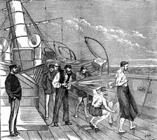 Our special artist's voyage to the Gold Coast - morning bath on board the Volta, 1873. Creator: Unknown