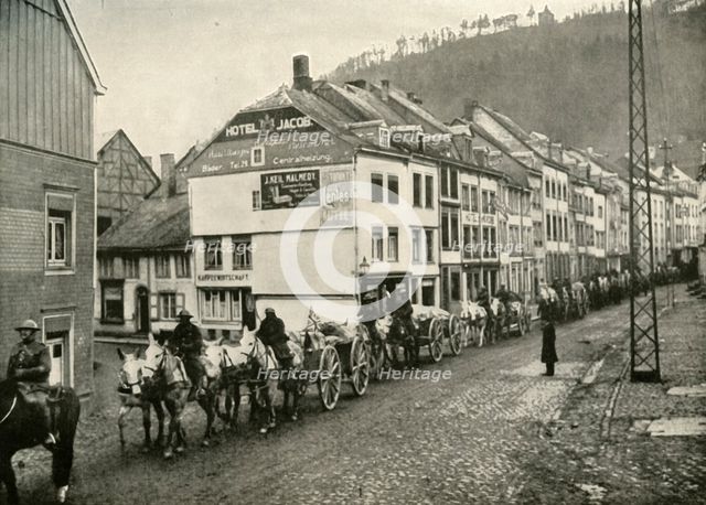 'Our Transport Passing Through Malmedy, the First German Town Over the Frontier', (1919).  Creator: Unknown.