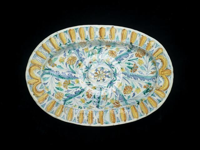 Oval dish, moulded in relief on the front with an oval central boss, 1649. Artist: Unknown.