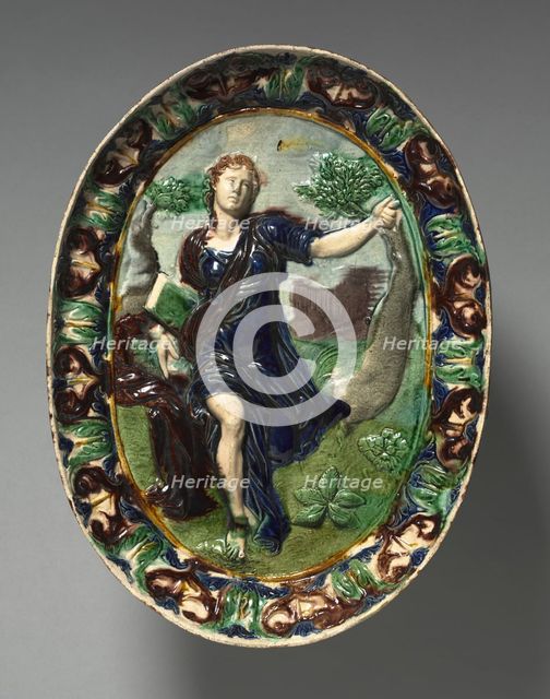 Oval Dish Depicting Cumaean Sibyl, late 1500s. Creator: Bernard Palissy (French, 1510-1589), circle of.