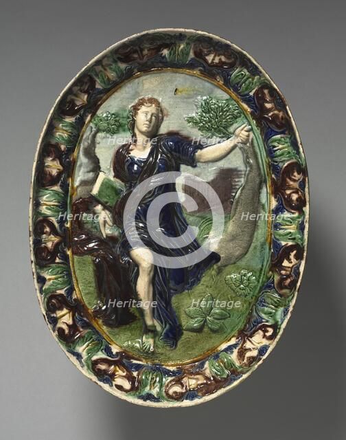 Oval Dish Depicting Cumaean Sibyl, late 1500s. Creator: Bernard Palissy (French, 1510-1589), circle of.