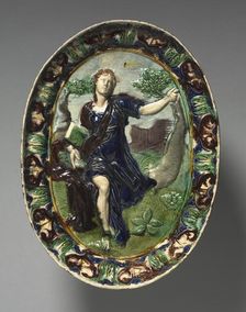Oval Dish Depicting Cumaean Sibyl, late 1500s. Creator: Bernard Palissy (French, 1510-1589), circle of