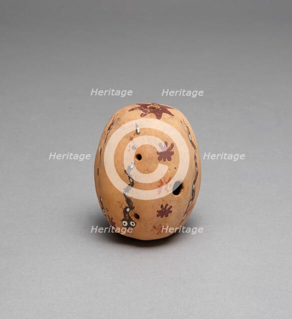 Oval Flute Painted with Serpent and Abstract Star Motifs, 180 B.C./A.D. 500. Creator: Unknown.