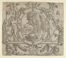 Oval landscape in an ornate frame, ca. 1542-45., ca. 1542-45. Creator: Anon