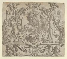Oval landscape in an ornate frame, ca. 1542-45., ca. 1542-45. Creator: Anon