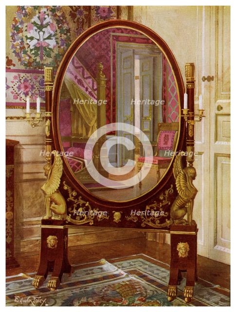 Oval mirror and bed of Napoleon I, 1911-1912.Artist: Edwin Foley