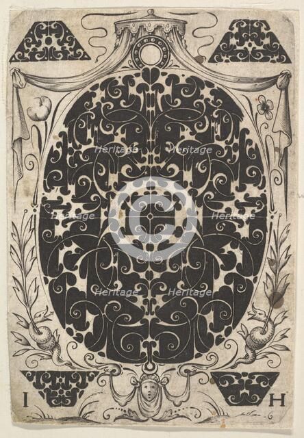 Oval Pendant Decorated with Schweifwerk, Surrounded by Smaller Motifs and Crowned b..., ca. 1614-19. Creator: Jacques Hurtu.