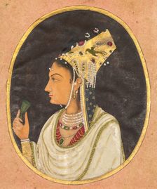 Oval portrait of a woman in a Chaghtai hat, c. 1740-50. Creator: Unknown