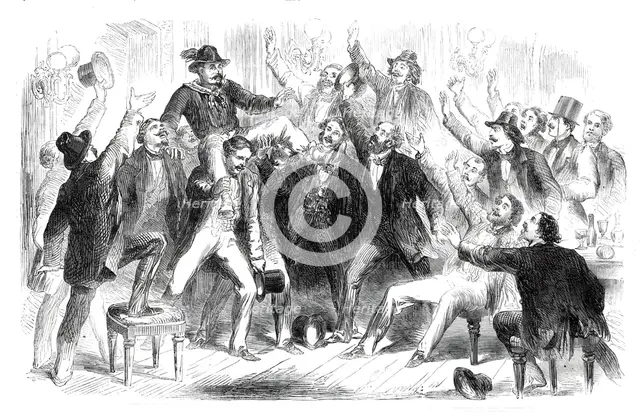 Ovation to the first Garibaldian who entered the Café di Europa, Naples..., 1860. Creator: Unknown.