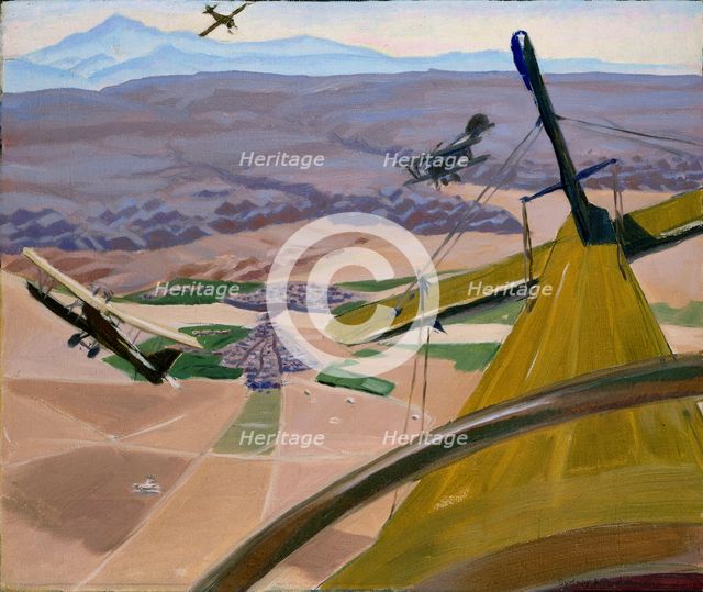 Over the Hills of Kurdistan: Flying above Kirkuk, 1919. Artist: Sydney William Carline.