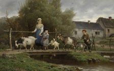 Over the Plank Bridge, 1878. Creator: Andre Plumot