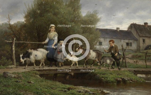 Over the Plank Bridge, 1878. Creator: Andre Plumot.