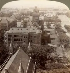 Over University and Secretariat (Sq. tower), S. from Rajabai Tower, Bombay, India 1903. Creator: Underwood & Underwood