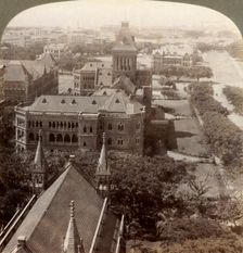 Over University and Secretariat (Sq. tower), S. from Rajabai Tower, Bombay, India 1903. Creator: Underwood & Underwood