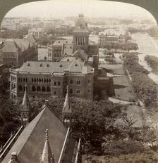 Over University and Secretariat (Sq. tower), S. from Rajabai Tower, Bombay, India 1903. Creator: Underwood & Underwood