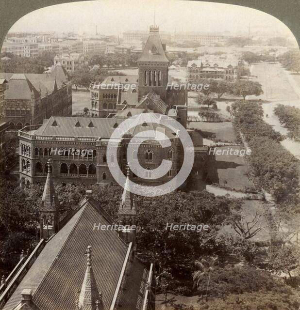 'Over University and Secretariat (Sq. tower), S. from Rajabai Tower, Bombay, India', 1903. Creator: Underwood & Underwood.