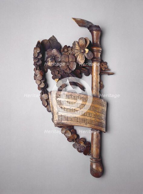 Overmantel and Cornice from Great House in Cassiobury Park, Hertfordshire, England, c. 1685. Creator: Grinling Gibbons.