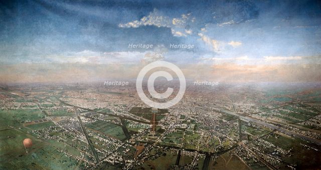'Overall View of Paris, Taken from the Observatory in a Balloon', 1855. Artist: Unknown
