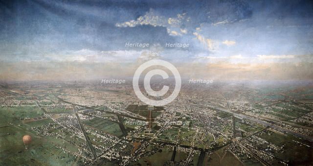 'Overall View of Paris, Taken from the Observatory in a Balloon', 1855. Artist: Unknown