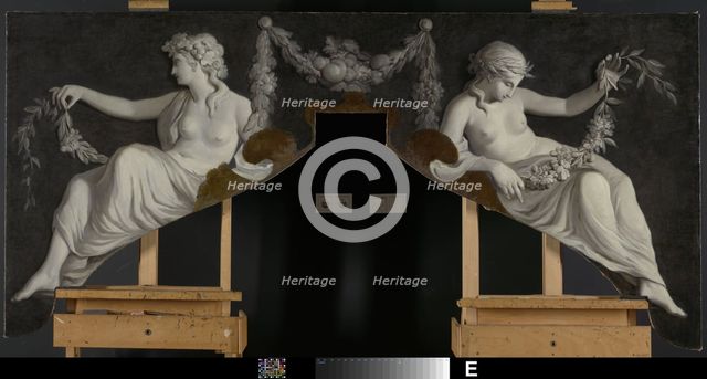 Overdoor with Representation of Two Reclining Women with Garlands, c.1786. Creator: Juriaan Andriessen.