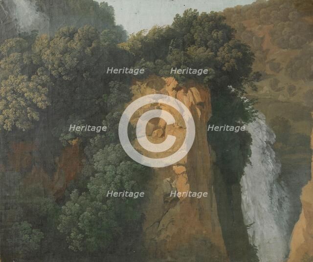 Overgrown Cliffs with a Waterfall in Italy, perhaps at Tivoli, 1790-1820. Creator: Hendrik Voogd.