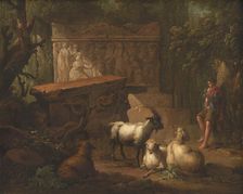 Overgrown ruins, with shepherd and goats in foreground, 1745-1786. Creator: Johan Edvard Mandelberg