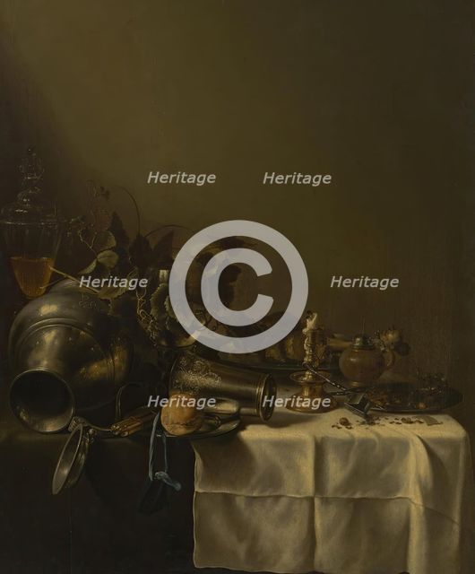 Overturned Jug and Other Items on the Tablecloth, 17th century. Creator: Roelof Koets.