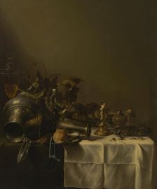 Overturned Jug and Other Items on the Tablecloth, 17th century. Creator: Roelof Koets