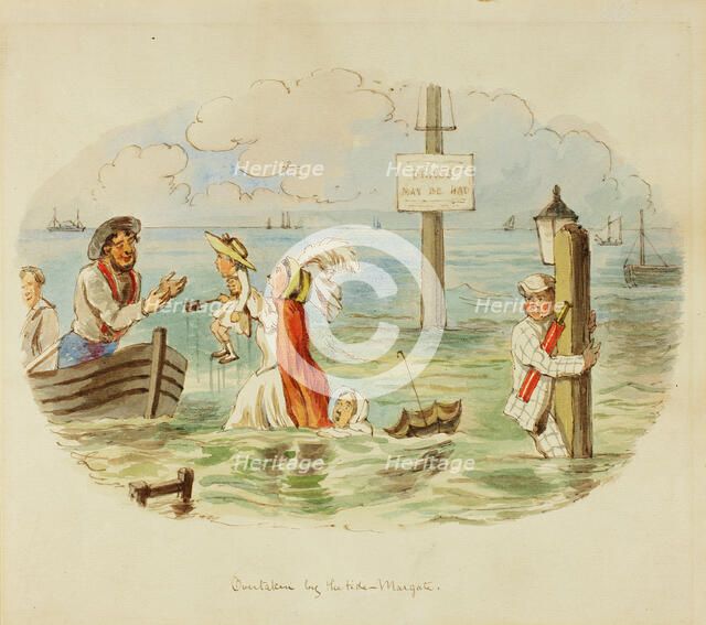 Overtaken by the Tide - Margate, 1840/50. Creator: John Leech.
