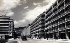 Overview of Mandri street in Barcelona, with new housing buildings, 1950s