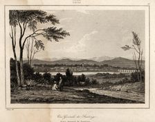 Overview of Santiago de Chile, engraving, 1840