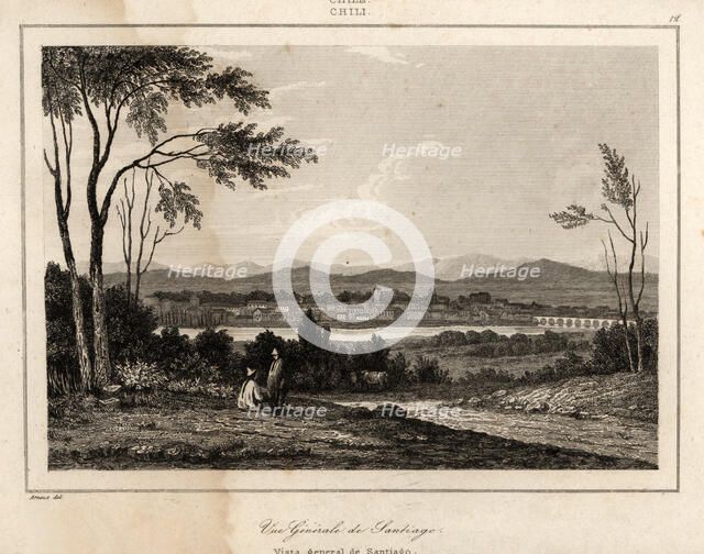 Overview of Santiago de Chile, engraving, 1840.