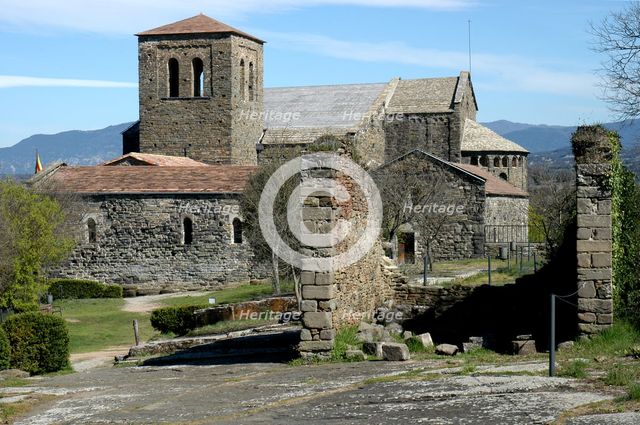 Overview of the Monastery of Sant Pere de Casserres with the bell tower in the foreground.