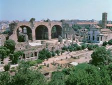 Overview of the forum with the Basilica of Constantine in Rome