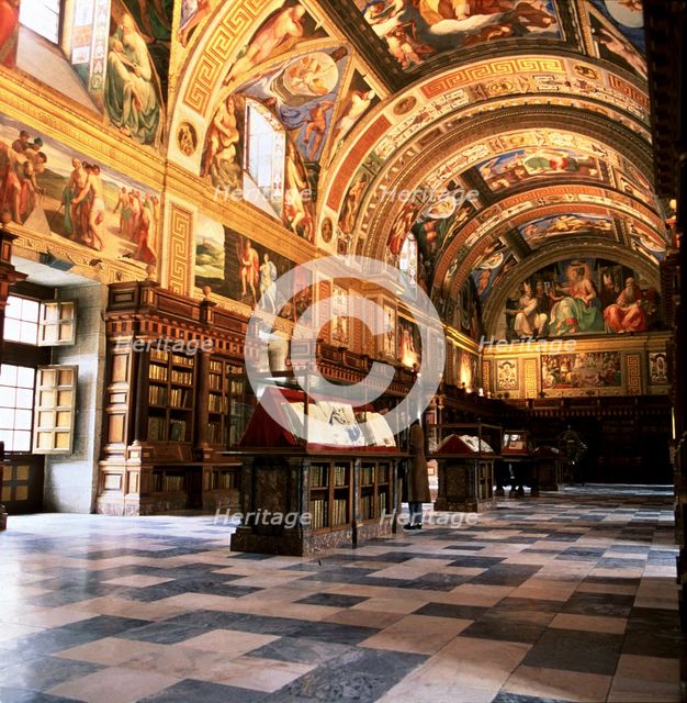 Overview of the Library of the Monastery of San Lorenzo de El Escorial.