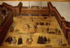 Overview of the Plaza Mayor in Madrid 1674, anonymous oil painting