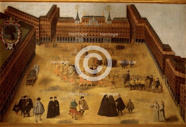  'Overview of the Plaza Mayor in Madrid', 1674, anonymous oil painting.