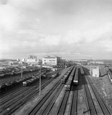 Overview of the rail yard at Lynemouth Colliery, Northumberland, 1963. Creator: Michael Walters