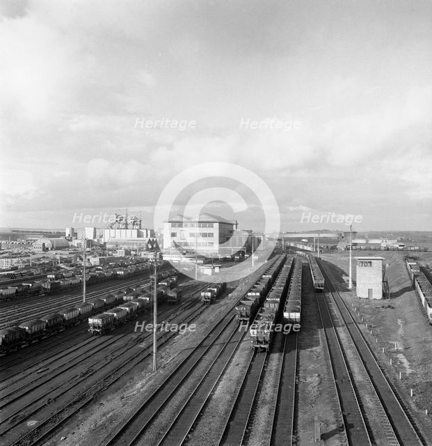 Overview of the rail yard at Lynemouth Colliery, Northumberland, 1963.  Creator: Michael Walters.