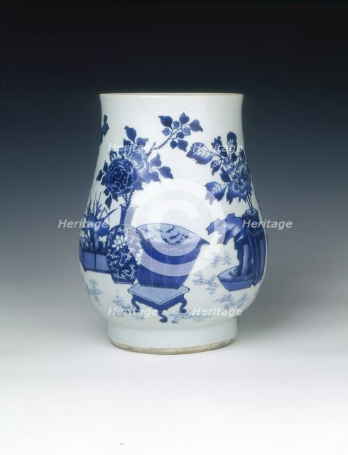 Ovoid blue and white vase, Transitional period, China, c1640. Creator: Unknown.