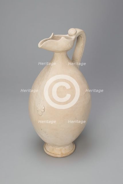 Ovoid Ewer with Flaring, Beak-Shaped Spout, Floral Medallion, and Zipper..., Tang dynasty, 8th cent. Creator: Unknown.
