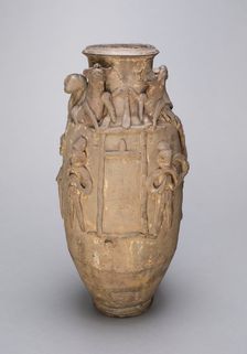 Ovoid Jar with Animals and Figures, Probably Han Dynasty (206 B.C.-221 A.D.). Creator: Unknown