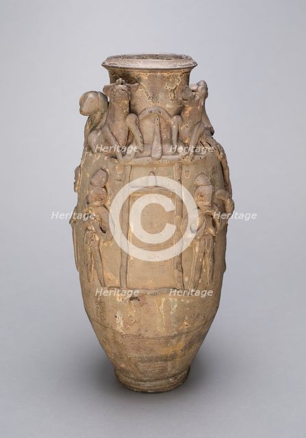 Ovoid Jar with Animals and Figures, Probably Han Dynasty (206 B.C.-221 A.D.). Creator: Unknown.