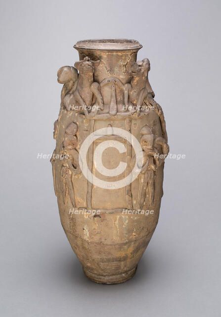 Ovoid Jar with Animals and Figures, Probably Han Dynasty (206 B.C.-221 A.D.). Creator: Unknown.