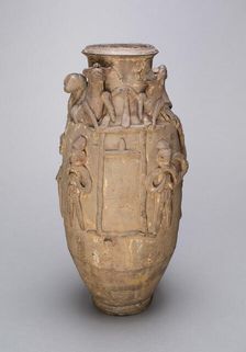 Ovoid Jar with Animals and Figures, Probably Han Dynasty (206 B.C.-221 A.D.). Creator: Unknown