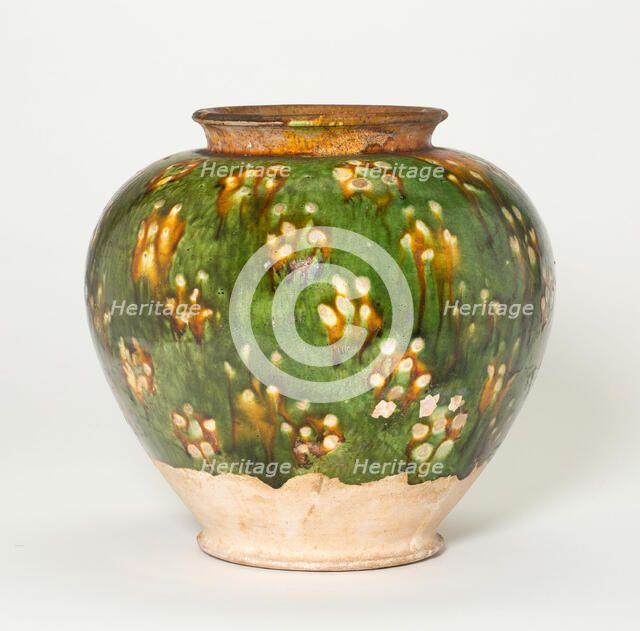 Ovoid Jar with Blossom-Like Spotting, Tang dynasty (618-906), first half of 8th century. Creator: Unknown.