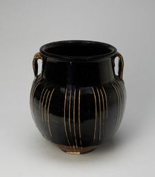 Ovoid Jar with Vertical Ribs and Two-Loop Handles, Northern Song or Jin dynasty, 12th/13th century. Creator: Unknown