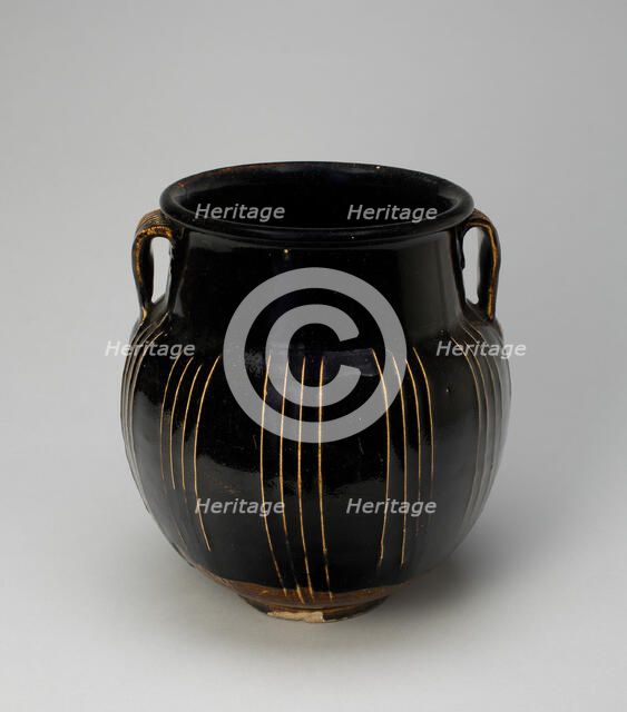 Ovoid Jar with Vertical Ribs and Two-Loop Handles, Northern Song or Jin dynasty, 12th/13th century. Creator: Unknown.