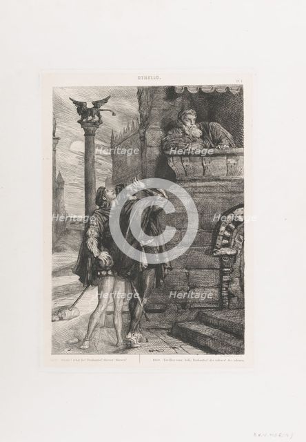 Owake! what ho! Brabantio! thieves! thieves!: plate 1 from Othello (Act 1, Scene 1), 1844. Creator: Theodore Chasseriau.