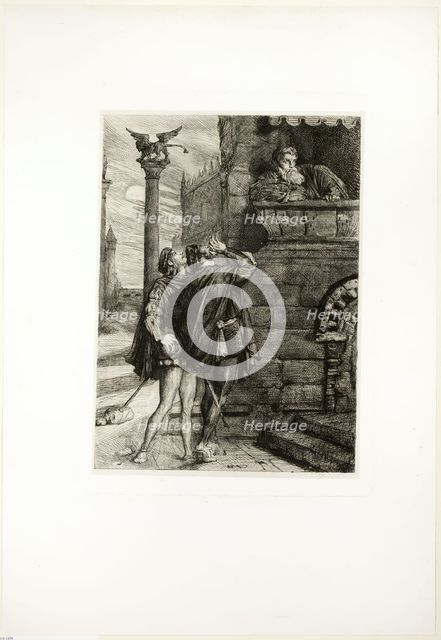 Owake! what ho! Brabantio! thieves! thieves!, plate one from Othello, 1844. Creator: Theodore Chasseriau.